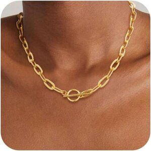 🆕14K Gold Plated Chunky Layered Necklace Sweatproof Non Tarnish Herringbone